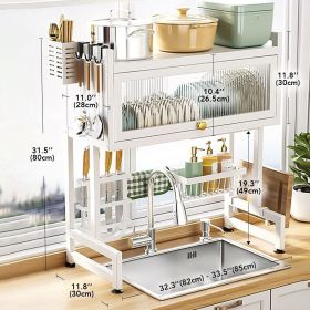Over-the-Sink Dish Drying Rack with Cutlery Drainer and Expandable Storage