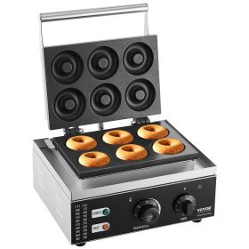 VEVOR Electric Donut Maker, 1550W Commercial Doughnut Machine with Non-stick Surface, 6 Holes Double-Sided Heating Waffle Machine Makes 6 Doughnu