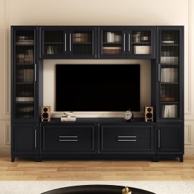 VIBE HAUS 102 W Wall Unit Modern Entertainment Center With Glass Doors For TVs Up To 75, Large Minimalist TV Stand Media Console With Drawers For (Option: Black)