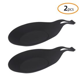 1/2pcs Silicone Utensil Rest With Drip Pad For Multiple Utensils; Heat-Resistant; Spoon Rest & Spoon Holder For Stove Top; Kitchen Utensil Holder (size: 2pcs-Black Kitchenware Mat)