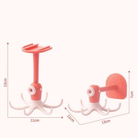 Kitchen wall-mounted octopus hook kitchenware rag storage rack bathroom bath ball storage hook (Color: Pink)