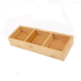 Hot Pot Bamboo Plate Compartmental Platter Vegetable Tray (Color: Natural, Options: Three Grid Bamboo Plate)