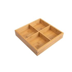 Hot Pot Bamboo Plate Compartmental Platter Vegetable Tray (Color: Natural, Options: Small Four Grid Bamboo Plate)
