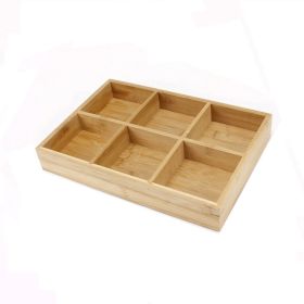Hot Pot Bamboo Plate Compartmental Platter Vegetable Tray (Color: Natural, Options: Six Grid Plate)