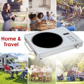 Portable Electric Single Burner Cooktop 3500W 110V, Heat-Resistant Glass Surface (Easy to Clean) with Side Handles (Color: write)