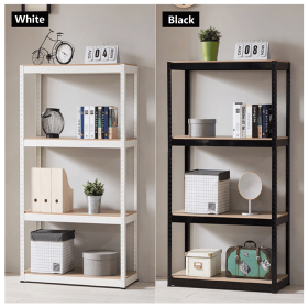 Storage Rack Shelving Unit Storage Shelf Steel Garage Utility Rack 4-Shelf Adjustable Shelves Heavy Duty Display Stand for Books;  Kitchenware; (Color: Black)