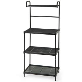 4-Tier Kitchen Microwave Storage Rack with Metal Shelves (Color: Black)