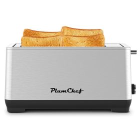 4-Slice Toaster, Extra Wide Long Slot Toaster, 6 Settings, Bagel, Defrost, Reheat, Removable Crumb Tray, Upgraded Stainless Steel, Silver (Option: StainlessKRT6031S)